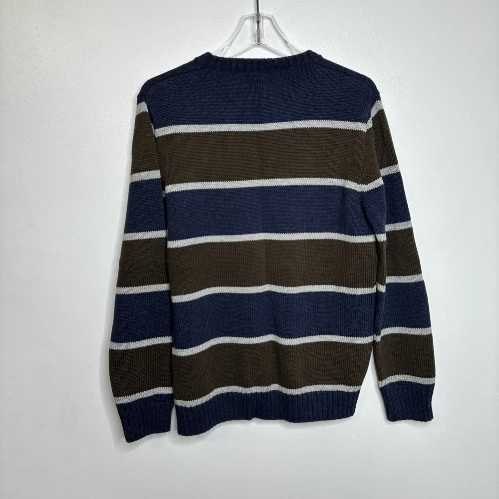 J.Crew Striped Cotton Knit Sweater Blue Green Gray Small
